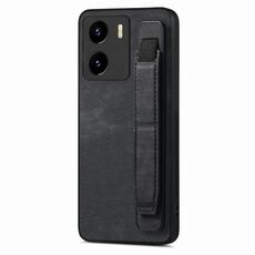 Custodia per telefono posteriore in pelle con supporto per cinturino retrò per vivo Y15s / Y10 (nera)