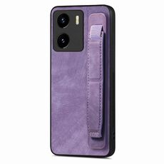 Custodia per telefono posteriore in pelle con supporto per cinturino retrò per vivo Y15s / Y10 (viola)