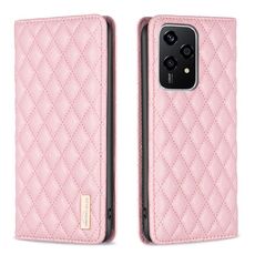 Custodia per cellulare in pelle magnetica con reticolo di diamanti per Honor 200 Lite (rosa)
