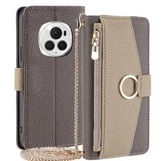 Custodia per telefono in pelle con trama crossbody Litchi per Honor Magic6 Pro 5G (grigio)