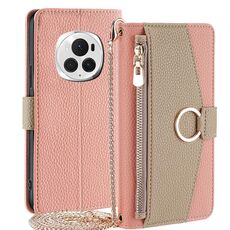 Custodia per telefono in pelle con trama crossbody Litchi per Honor Magic6 Pro 5G (rosa)