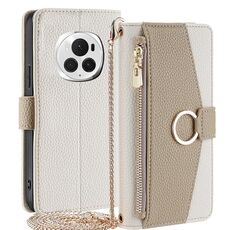 Custodia per telefono in pelle con trama crossbody Litchi per Honor Magic6 Pro 5G (bianca)