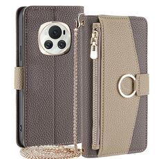 Custodia per telefono in pelle con trama crossbody Litchi per Honor Magic6 5G (grigio)
