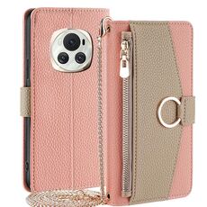 Custodia per telefono in pelle con trama crossbody Litchi per Honor Magic6 5G (rosa)