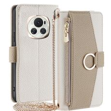 Custodia per telefono in pelle con trama crossbody Litchi per Honor Magic6 5G (bianca)