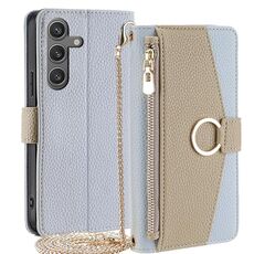 Custodia per telefono in pelle con trama crossbody Litchi per Samsung Galaxy S24 5G (blu)