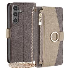 Per Samsung Galaxy S24 5G Custodia a tracolla in pelle con texture litchi (grigio)