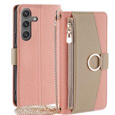 Custodia per telefono in pelle con trama crossbody Litchi per Samsung Galaxy S24 5G (rosa)
