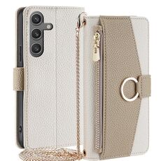 Custodia per telefono in pelle con trama crossbody Litchi per Samsung Galaxy S24 5G (bianca)