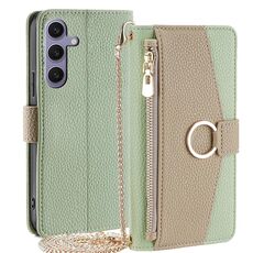 Custodia per telefono in pelle con trama crossbody Litchi per Samsung Galaxy S24+ 5G (verde)