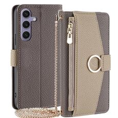 Custodia per telefono in pelle con trama crossbody Litchi per Samsung Galaxy S24+ 5G (grigio)