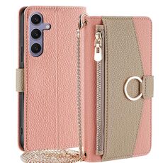 Custodia per telefono in pelle con trama crossbody Litchi per Samsung Galaxy S24+ 5G (rosa)