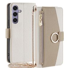 Custodia per telefono in pelle con trama crossbody Litchi per Samsung Galaxy S24+ 5G (bianca)