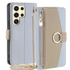 Custodia per telefono in pelle con trama crossbody Litchi per Samsung Galaxy S24 Ultra 5G (blu)