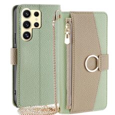 Custodia per telefono in pelle con trama crossbody Litchi per Samsung Galaxy S24 Ultra 5G (verde)