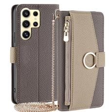 Per Samsung Galaxy S24 Ultra 5G Custodia a tracolla in pelle con texture litchi (grigio)