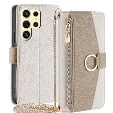 Custodia per telefono in pelle con trama crossbody Litchi per Samsung Galaxy S24 Ultra 5G (bianca)