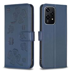 Custodia per telefono in pelle goffrata a quattro foglie per Honor 200 Lite (blu)