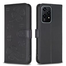 Custodia per telefono in pelle goffrata a quattro foglie per Honor 200 Lite (nera)
