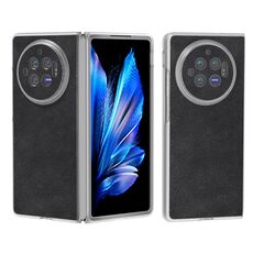 Custodia per telefono con bordo trasparente satinato in pelle PU per vivo X Fold3 (nera)
