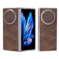 Per vivo X Fold3 Custodia per telefono con bordo trasparente satinato in pelle PU (caffè)