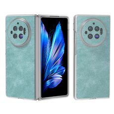 Per vivo X Fold3 Custodia per telefono con bordo trasparente satinato in pelle PU (azzurro)