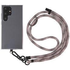 Cordino a tracolla in nylon con catena da collo anti-smarrimento per telefono con trama S da 8 mm, lunghezza regolabile: circa 75-135 cm (nero rosa)
