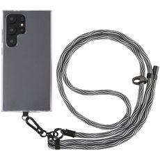 Cordino a tracolla in nylon con catena da collo anti-smarrimento per telefono con trama S da 8 mm, lunghezza regolabile: circa 75-135 cm (nero grigio)