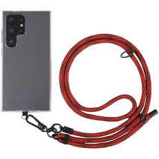 Cordino a tracolla in nylon con catena da collo anti-smarrimento per telefono con trama S da 8 mm, lunghezza regolabile: circa 75-135 cm (nero rosso)