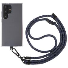 Cordino a tracolla in nylon con catena da collo anti-smarrimento per telefono con trama S da 8 mm, lunghezza regolabile: circa 75-135 cm (nero blu)