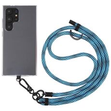 Cordino a tracolla in nylon con catena da collo anti-smarrimento per telefono con trama S da 8 mm, lunghezza regolabile: circa 75-135 cm (nero azzurro)