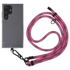 Cordino a tracolla in nylon con catena da collo anti-smarrimento per telefono con trama S da 8 mm, lunghezza regolabile: circa 75-135 cm (nero rosa rosso)