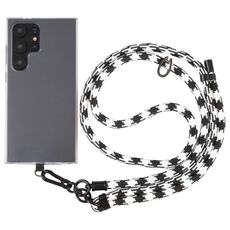 Cordino a tracolla in nylon con catena da collo regolabile anti-smarrimento da 8 mm, lunghezza regolabile: circa 75-135 cm (nero bianco)