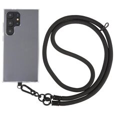 Cordino a tracolla in nylon con catena anti-smarrimento per telefono regolabile in tinta unita da 8 mm, lunghezza regolabile: circa 75-135 cm (nero)