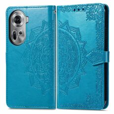 Per OPPO Reno11 Custodia per cellulare in pelle con motivo floreale mandala UE (blu)