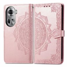 Per OPPO Reno11 Custodia per cellulare in pelle con motivo floreale mandala UE (oro rosa)