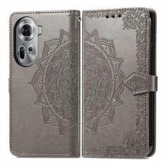 Per OPPO Reno11 Custodia per cellulare in pelle con motivo floreale mandala UE (grigio)