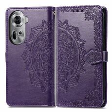 Per OPPO Reno11 Custodia per cellulare in pelle con motivo floreale mandala UE (viola)