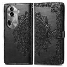 Per OPPO Reno11 Pro Custodia per cellulare in pelle con motivo floreale mandala UE (nera)