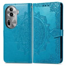 Per OPPO Reno11 Pro Custodia per telefono in pelle con motivo floreale mandala EU in rilievo (blu)