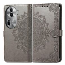 Per OPPO Reno11 Pro Custodia per cellulare in pelle con motivo floreale mandala UE (grigio)