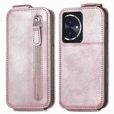 Custodia per telefono in pelle con chiusura verticale a portafoglio con cerniera per Honor 100 5G (rosa)