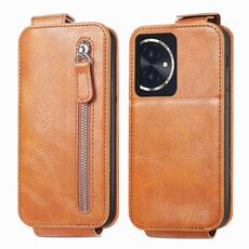 Custodia per telefono in pelle con chiusura verticale a portafoglio con cerniera per Honor 100 5G (marrone)