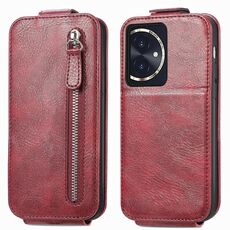 Custodia per telefono in pelle con chiusura verticale a portafoglio con cerniera per Honor 100 5G (rossa)