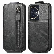 Custodia per cellulare in pelle con chiusura verticale a portafoglio con cerniera per Honor 100 5G (nera)
