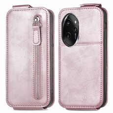 Custodia per telefono in pelle con chiusura verticale a portafoglio con cerniera per Honor 100 Pro (rosa)