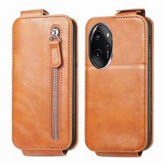 Custodia per telefono in pelle con chiusura verticale a portafoglio con cerniera per Honor 100 Pro (marrone)