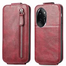 Custodia per telefono in pelle con chiusura verticale a portafoglio con cerniera per Honor 100 Pro (rossa)