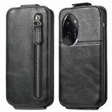 Custodia per telefono in pelle con chiusura verticale a portafoglio con cerniera per Honor 100 Pro (nera)