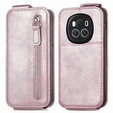 Custodia per telefono in pelle con chiusura verticale a portafoglio con cerniera per Honor Magic6 (rosa)